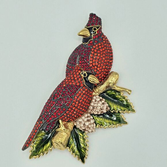 Joan Rivers Cardinal Brooch Vtg Swarovski Crystal Love Birds Winter Holiday Pin - Picture 14 of 15